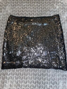 Express Black Sequin Lace Mini Skirt XS Floral Party Cocktail Y2K